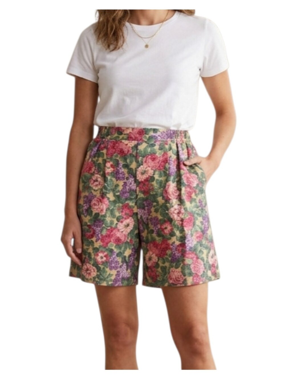 Vintage Cottagecore 80s Garden Floral Shorts Hi Waist Pockets Pleats Made in USA